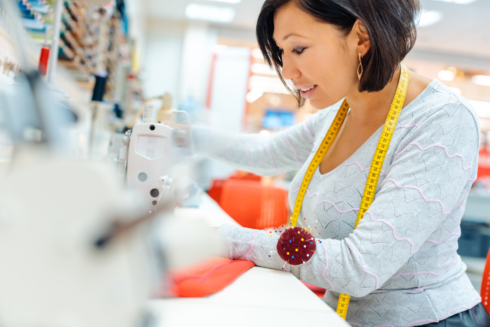 woman working clothing alteration service